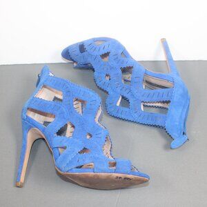 Women’s Size 7.5 Zara Blue Suede Cutout Heels | Statement Stiletto Shoes